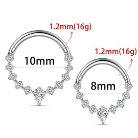 Osbourney ASTM F136 Titanium Septum Rings,16G/8-10mm CZ Floral Nose Ring Hoops, Helix Cartilage Clicker Hoop Earrings, Rook Daith Tragus Piercing Rings for Women Men Silver (2173-Silver, 0G (8mm))