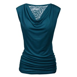 Zeagoo Womens Ruched Cowl Neck Tank Top Shirt Stretch Blouse with Side Shirring, Dark Cyan, Medium, Sleeveless