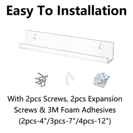 6 Pack Vinyl Record Shelf Wall Mount, 4" Vinyl Holder Clear Vinyl Shelves Acrylic Record Display Holder, Transparent Floating Shelf for Album Record Storage & Display, Wall Decor, Picture Ledge