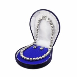 [You and My Jewelry Box] Made in Japan> High Quality Genuine Shell Pearl 0.3 inch (9 mm) Formal Set, Gray Black (Necklace and Earrings Set) Comes in a Luxury Akoya Shell Velveteen Case (Gift Wrapped)