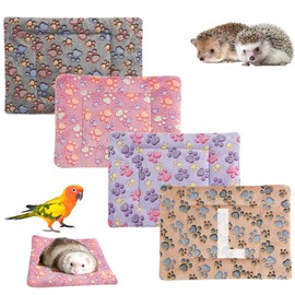 SUPERPAWS 4 Pcs Waterproof Guinea Pig Bedding Winter Guinea Pig Plush Cage Liners Soft Dog Cat Bed Mat Reversible Cozy Animal Pee Pad Hamster Bed Mat Washable for Bunny (B Style, 14.1 * 9.9)
