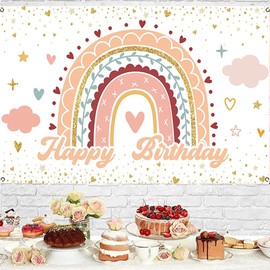 Boho Rainbow Birthday Backdrop Banner Rainbow Boho Baby Shower Background Boho Party Backdrop Happy Birthday Party Decorations Supplies