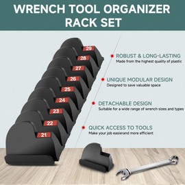 48PCS Tool Magnetic Wrench Organizer,Customizable Magnet Modular Tool Organizer for Tool Drawers - Wrench Rack with Metric&SAE Labels-Perfect Tool Storage Holder-Ideal Gift Choice -Black with Magnets