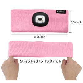 ATNKE 4 LED Lighted Sport Sweatband,USB Rechargeable Running Head Band Lamp High Stretch Wicking Gifts for Men and Women/#Pink