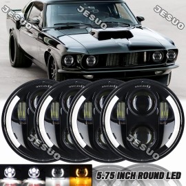 JESUO 4pcs 5.75" 5-3/4 LED Headlight Hi/Lo Sealed Beam Projector for Ford Mustang 1969