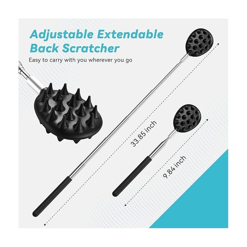 Telescoping Back Scratcher with 3Pcs Detachable Head, Stocking Stuffers Christmas