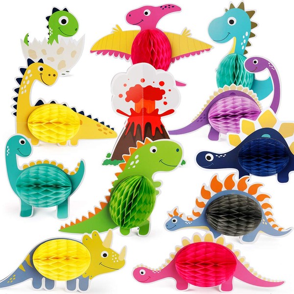 Mocoosy 12 PCS Dinosaur Party Honeycomb Centerpieces for Table Decorations , Little Dino Center Piece Table Topper for Kids Dinosaur Theme Birthday Party Baby Shower Decorations