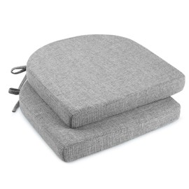 downluxe Indoor Chair Cushions for Dining Chairs, Soft and Comfortable Textured Foam Kitchen Chair Pads with Ties and Non-Slip Backing, 16" x 16" x 2", Light Grey, 2 Pack
