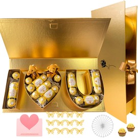 Valentines Day Flower Gift Box I Love You Letter Heart Shaped Fillable Gift Box Empty Cardboard Flower Box Chocolate Strawberry Candy Jewelry Package for Luxury Style Flower Gift Arrangements Birthday