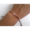 Rose Plated Cubic Zirconia Sideways Cross Ball Adjustable Macrame Bracelet