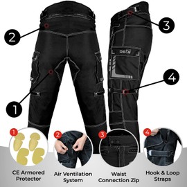Motorcycle Pants for Men Dual Sport Motorbike Pant Waterproof, Windproof Riding Pants All-Weather with Removable CE Armored Black - Waist 42"- Inseam 34"