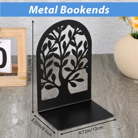 Bookends for Shelves Decorative, 5 Pairs of Tree Bookends Supports, Black Metal Book Stoppers for Heavy Books, Heavy Duty Book Ends for Home Office School