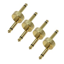 AFOT 4 PCS Guitar Pedal Connector, 1/4 Inch Guitar Pedal Connector Z Type 6.3mm Pedals Coupler 4 Pack Pedal to Pedal Connector TS Copper Male Connector for Effect Pedalboard Space Saving Gold