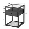 VECELO Modern Side, Nightstand, Tempered Glass End Table, Cabinet with