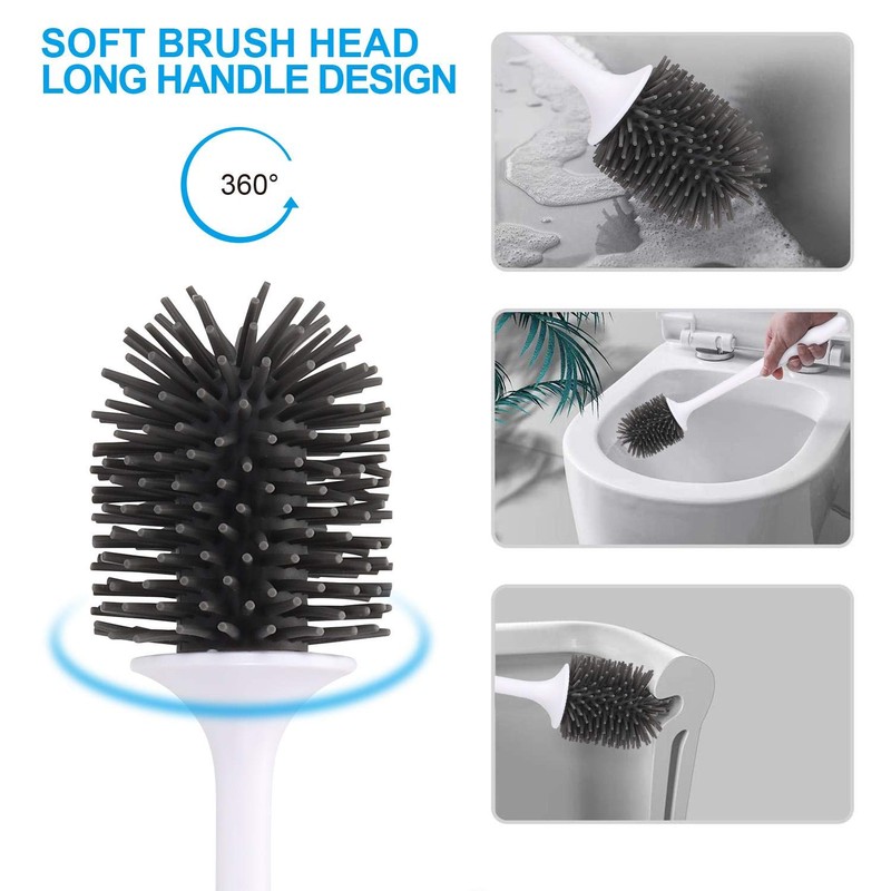 Vinsani Toilet Brush with Handle & Holder Set - Non-Slip