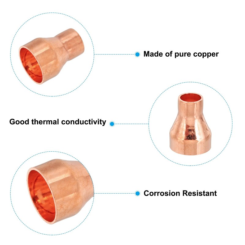 PATIKIL 3/4" to 3/8" ID Copper Reducer, 3pcs 99.9% Pure
