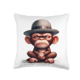 funny animals grumpy ape monkey Throw Pillow