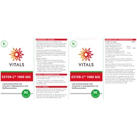 Vitals - Ester-C, 1000mg Superior Form of Vitamin C, 90 Tablets Calcium Ascorbate with Vitamin C Metabolites and Bioflavonoids. 100% Vegan.