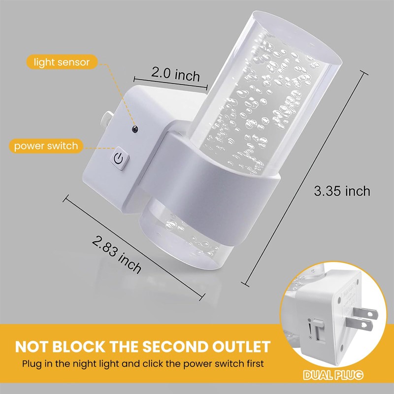 2 Pack LED Night Light Plug in, Auto Dimmable Night