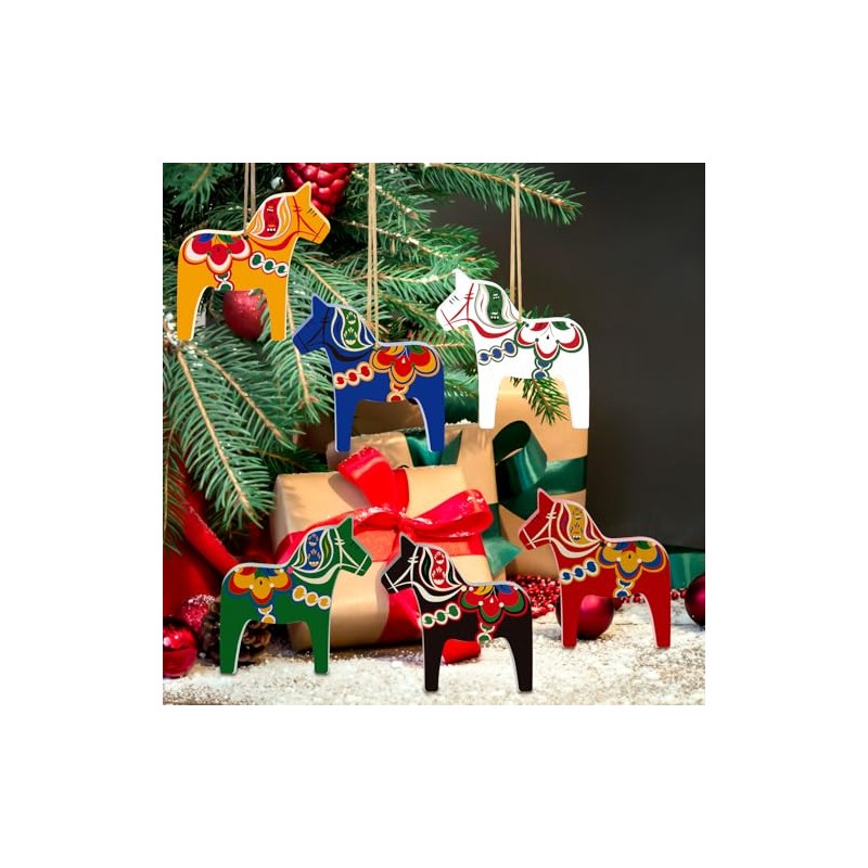 Dala Horse - Adornos de Navidad suecos de 6 piezas