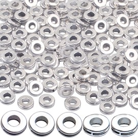Rondelle Spacer Beads, 200pcs 6mm Flat Round Spacer Beads Metal Rondelle Spacer Beads Craft Supplies for DIY Jewelry Making, Antique Silver