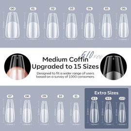modelones Gel Nail Kit Medium Coffin, Upgrade 510Pcs Fake Nails, 9-in-One Glue Prep Dehydrator & Portable Mini U V Light Acrylic Clipper, Coffin Tips Extension Kit for DIY Salon Home Gifts