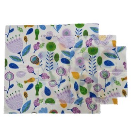 Reusable, Organic, Natural Beeswax Sandwich Wraps - Set of 3 - Patterned Design (Fun Flowers)
