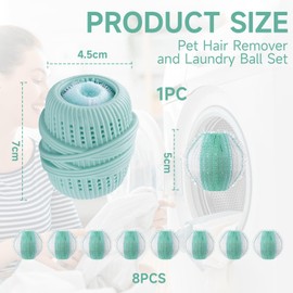 Cosmeria Pet Hair Remover Set for Washing Machine, Pack of 8 Lint Balls and 1 Laundry Ball, for Dog Hair Removal, Reusable and Durable
