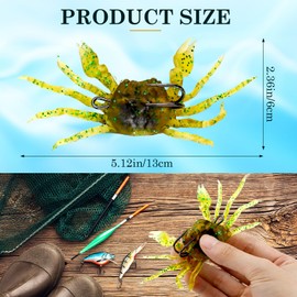 Qerutk Artificial Crab Bait, Fishing Lure Crab, 3D Simulation Crab Soft Bait with Pointed Hooks, For Fresh And Marine Water, Green