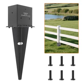 4 Set 4"x 6" Fence Post Anchor Ground Spike, 22" Heavy Duty Metal Fence Stake Post Bases (Inner Size 3.6"x5.6") with Black Powder Coated for Fence, Deck, Railing, Mailbox and Porch