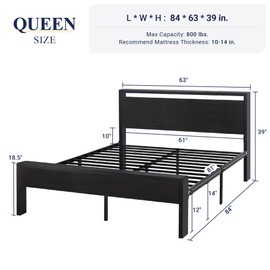 Allewie Queen Size Platform Bed Frame with Wooden Headboard and Footboard, Heavy Duty 12 Metal Slats Support, No Box Spring Needed, Under-Bed Storage, Noise Free, Easy Assembly, Black Oak