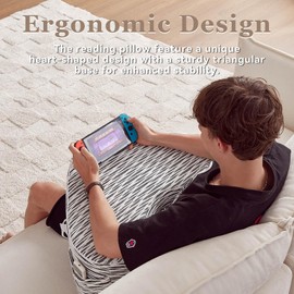 Generic Heart-Shaped Reading Pillow, Lap Desk, Gaming Lap Pillow, Reading Cushion, Cushy Desk, Lap Pillow, Reading Cushion, Gaming Pillow, Book Pillow for Reading in Bed, Black & White Stripes