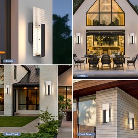 Hyunbae LED Modern Outdoor Wall Sconce Lights Exterior for House, 12W 3000K Waterproof Outdoor Patio Light Fixtures Wall Mount with Frosted Glass, Dimmable Black Exterior Lighting for Garage Entryway