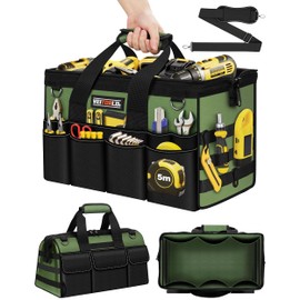 Heavy Duty Tool Bag 16-Inch - 19 Pockets Tool Organizer, Portable Electrician Toolbox W/Soft Handle, Gifts for Him Men Husband Boyfriend Mechanic Engineer Valentines Day, Wide Mouth Tool Box Storage