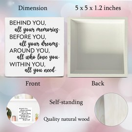 Graduation Quote Decor Graduation Gifts for Boys Girls Friends Bestie Behind You All Your Memories Wood Sign Home Decorations for Desk Table Shelf 5 X 5 Inches