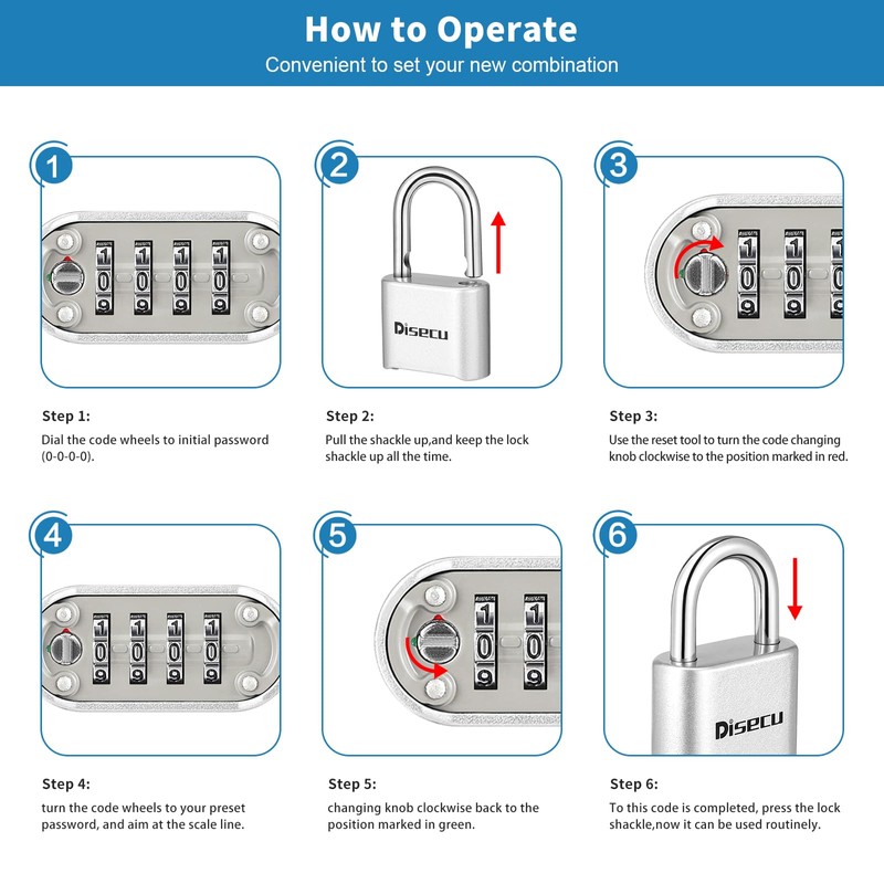 1 Pack disecu Heavy Duty 4 Digit Combination Lock, Anti-Error