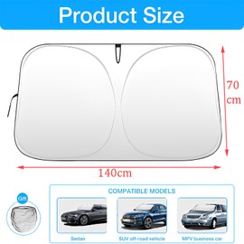 TFSZE Sun Protection Car Windscreen Interior 140 x 70 cm Windshield Sun Shade, Foldable Sun Visor Front, Sun Protection Car, Reflective Parasol with UV Protection for Car Windscreen
