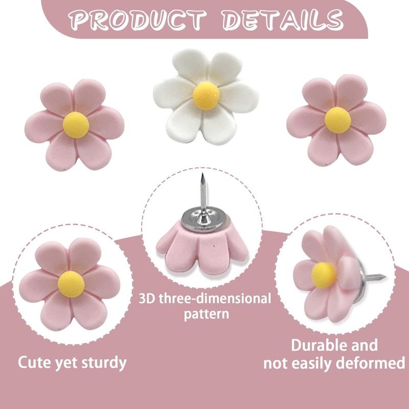 XQMMGO Pack of 30 Flower Thumbtacks, Pins for Notice Board,