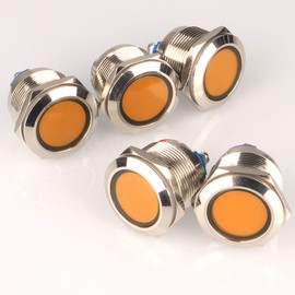 GUUZI 5pcs 12V-24V 22mm LED Metal Indicator Light Waterproof Signal Lamp with Wire (Yellow)