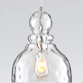 FookChak Hammered Glass Pendant Light for Kitchen Island Brushed Nickel Pendant Lighting 10inch Large Glass Pendant Light Fixture for Kitchen Sink Dining Room Hallway Entrance, 10inch E26