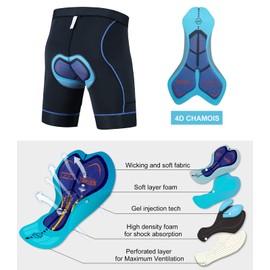 NORTHHILL Men's Padded Bike Shorts Biking Cycling 4D Padded Bicycle Underwear Padding Gel Pad for Riding Biker with Pockets Blue M