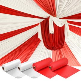 Moukeren 4 Roll 40 x 100'' Circus Tablecloth Red and White Plastic Table Cover Roll Disposable DIY Tablecloth Roll Carnival Tent Party Supplies for Big Top Tent Backdrop Curtains Ceiling Walls Drapes
