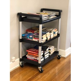 MaxWorks 80774 3-Shelf Utility Plastic Cart with Wheels-225 Lbs Maximum Capacity , Black