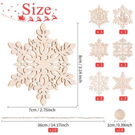 MELLIEX Pack of 18 Christmas Wooden Pendants, Snowflake Christmas Tree Decorations, Wooden DIY Crafts for Christmas Decoration, Gift Tags