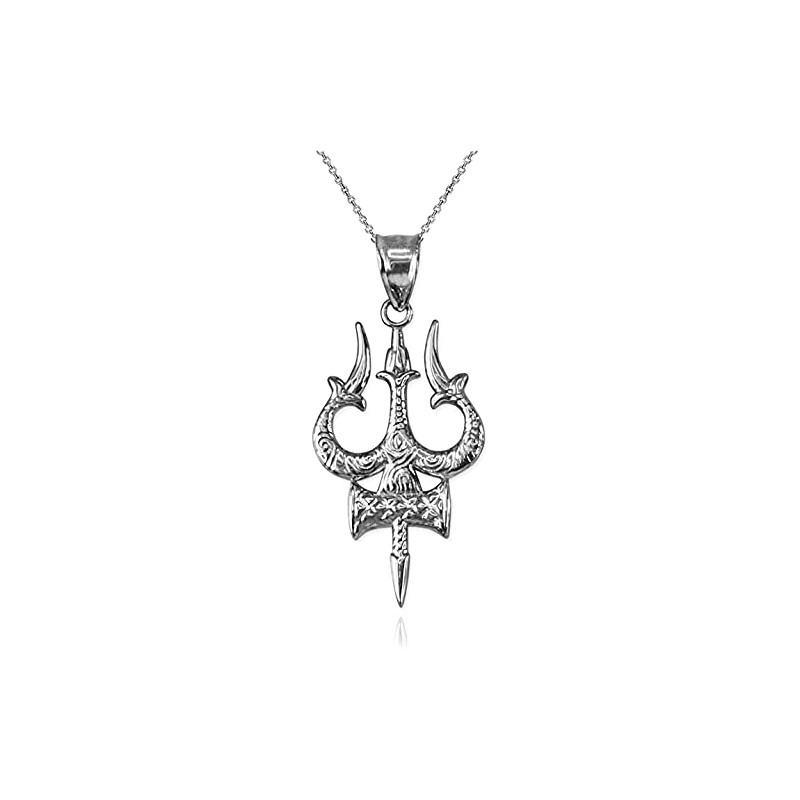LA BLINGZ Sterling Silver Trident of Lord Shiva Trisula Pendant