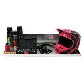 Pit Posse 610 Work Station Fold Down Flip Out Tray Shelf Cabinet 32" Tool Holder - Made in USA - Garage Enclosed Cargo Race Trailer Automotive Shop Accessory Aluminum Storage Organizer (Silver)