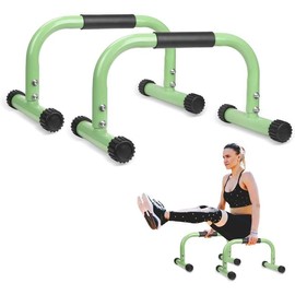 Parallettes Bars, Push Up Bars Strength Training For Handstands, Full Planche & Dips, Calisthenic, Gymnastic, [16.6x10x10in] Push Up Stands Handle for Floor Workouts Calisthenics Equipment - Color: green