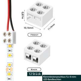 Leloco Pack of 12 LED Connectors 2-Pin Screw Connection Terminals Tighten LED Strip to Wire Connector – 2-Pin 8 mm Solderless for 5050 3528 COB SMD LED Strip LED Strip Connector