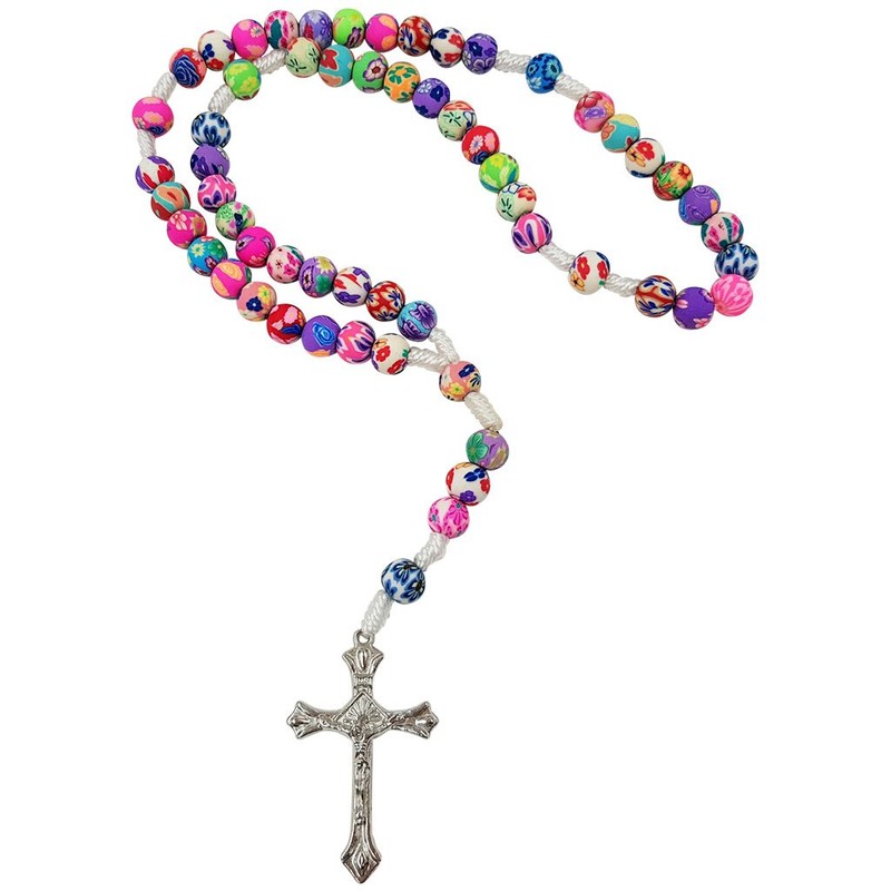 TALISMAN4U Multicolor Polymer Beads Catholic Rosary Necklace First Communion Christmas