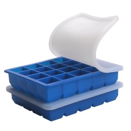 20 Section-0.5oz, Food Grade Silicone Ice Cube Tray Food Container with Airtight Locking Lid, Perfect for Storing Garlic, Herbs, Ginger, Pesto, Tomato Paste, Lemon Juice,Purees and More (Blue 2 Pack)